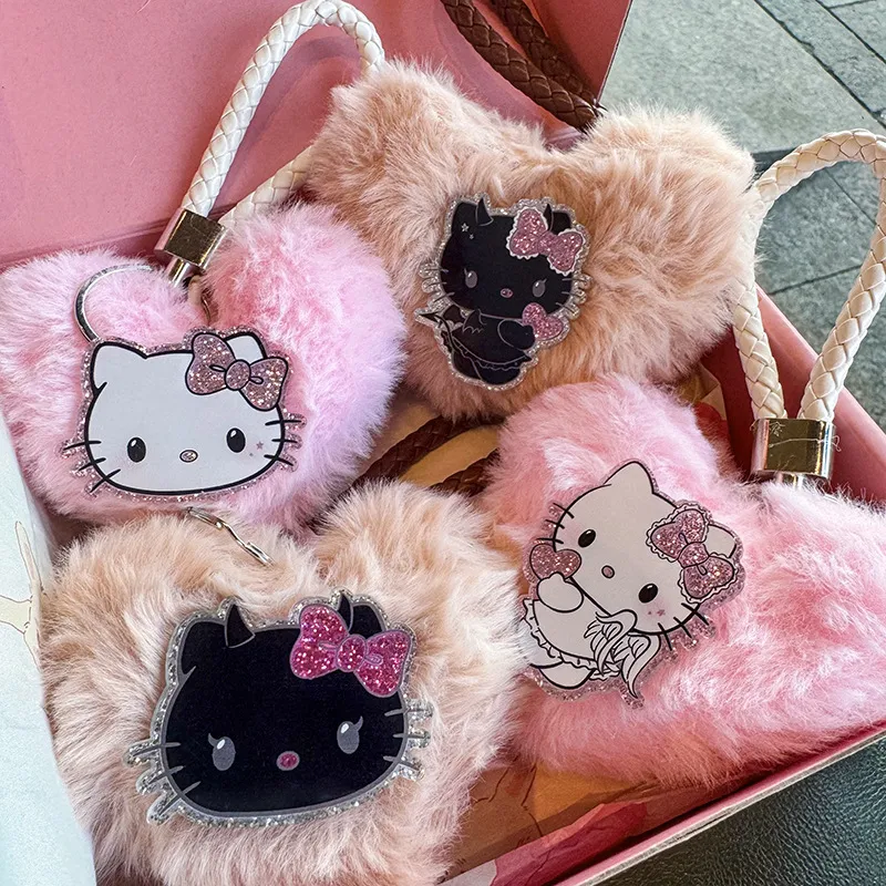 Cute Plush Cat Heart Bag Charm Keychain – Adorable Furry Key Ring Pendant for Tote Bags, Backpacks, and Purses, Soft Animal Key Holder Accessory
